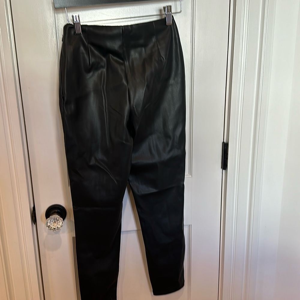 ASOS DESIGN Petite stretch faux leather cigarette pants in black size 2P